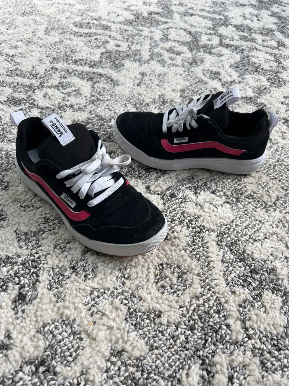 Vans Kids Black Sneakers with Pink Stripe